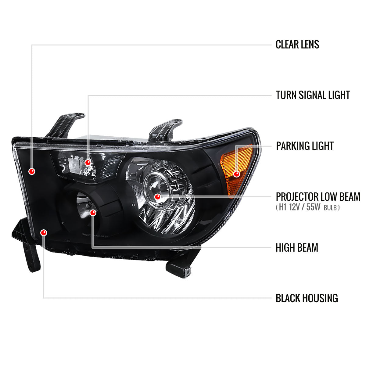 2007-2014 Toyota Tundra/2008-2014 Sequoia Retro Style Projector Headlights (Matte Black Housing/Clear Lens)