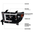 2007-2013 Toyota Tundra/ 2008-2017 Sequoia Switchback Sequential LED C-Bar Projector Headlights (Matte Black Housing/Clear Lens)