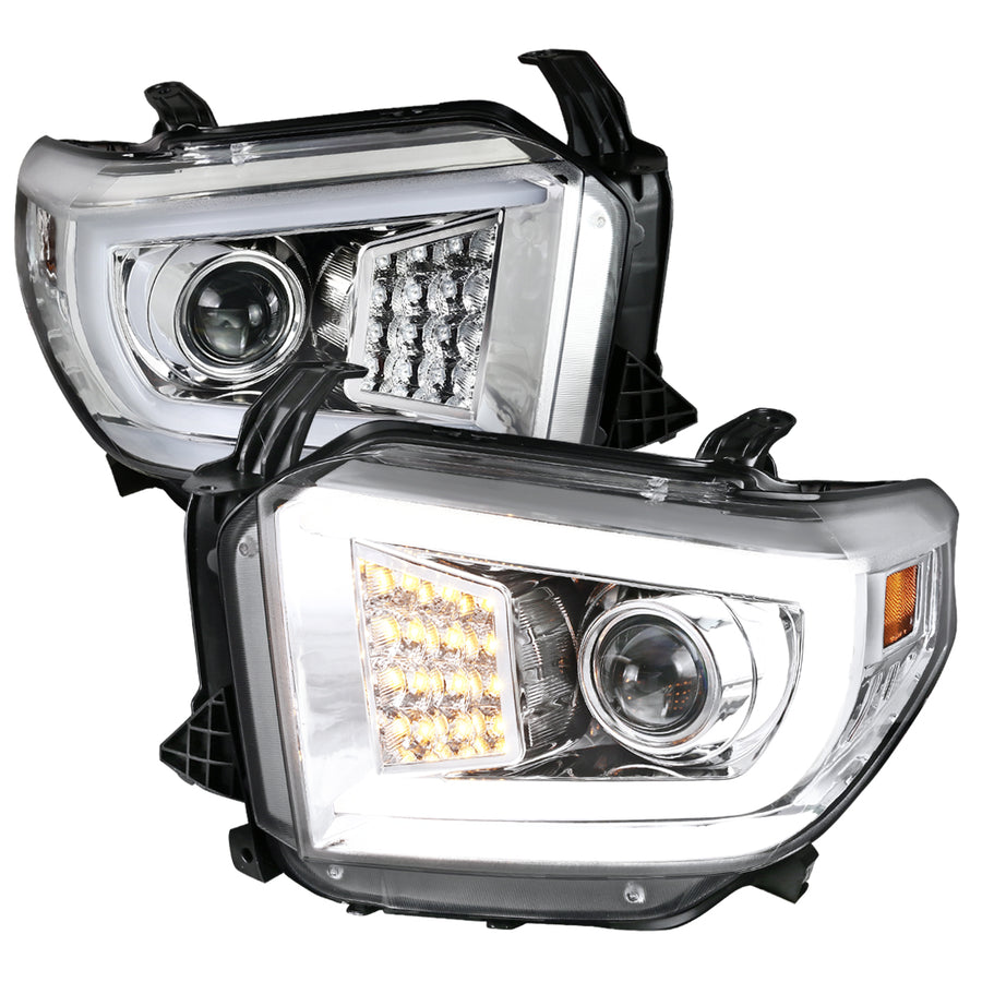 2014-2021 Toyota Tundra LED C-Bar Projector Headlights w/ Sequential Turn Signal Lights (Chrome Housing/Clear Lens)