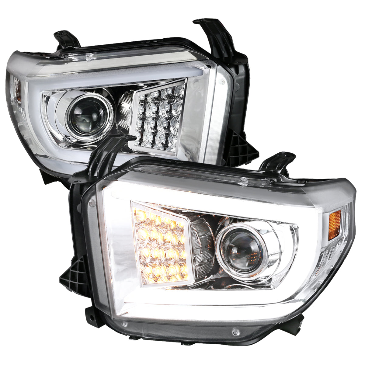 2014-2021 Toyota Tundra LED C-Bar Projector Headlights w/ LED Turn Signal Lights (Chrome Housing/Clear Lens)