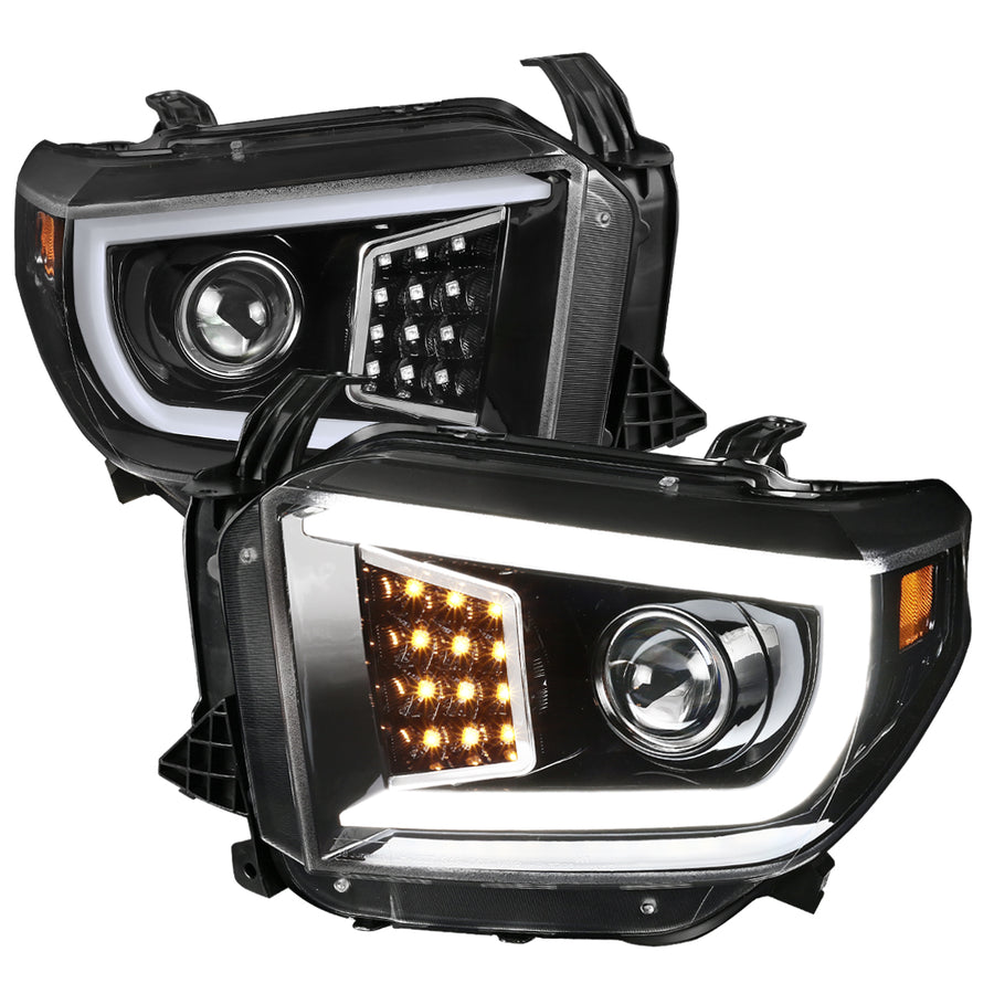 2014-2021 Toyota Tundra LED C-Bar Projector Headlights w/ LED Turn Signal Lights (Glossy Black Housing/Clear Lens)