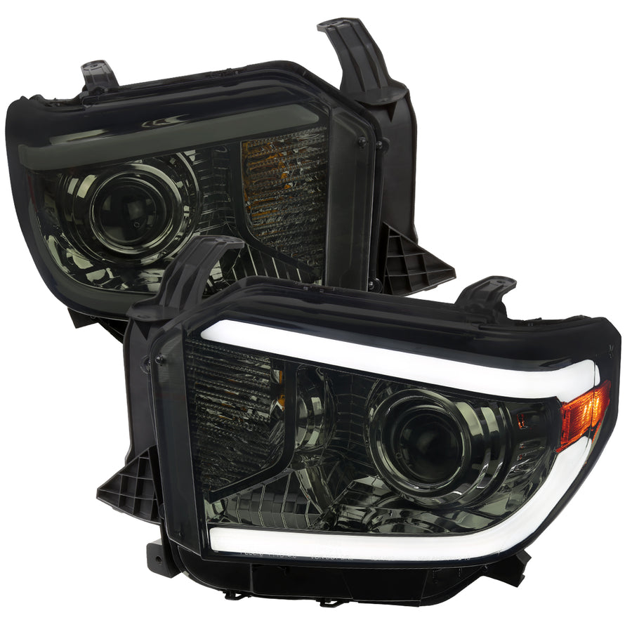 2014-2021 Toyota Tundra LED Switchback Sequential Turn Signal LED Bar Projector Headlights (Chrome Housing/Smoke Lens)