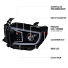 2014-2021 Toyota Tundra LED C-Bar Projector Headlights w/ Sequential Turn Signal Lights (Glossy Black Housing/Smoke Lens)