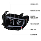2014-2021 Toyota Tundra LED C-Bar Projector Headlights w/ LED Turn Signal Lights (Glossy Black Housing/Smoke Lens)