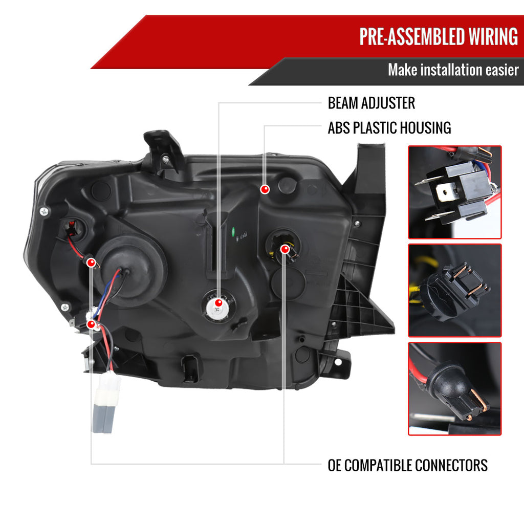 2014-2021 Toyota Tundra LED C-Bar Projector Headlights w/ Sequential Arrow Turn Signals (Matte Black Housing/Clear Lens)