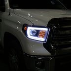 2014-2021 Toyota Tundra LED C-Bar Projector Headlights w/ Sequential Turn Signal Lights (Matte Black Housing/Clear Lens)