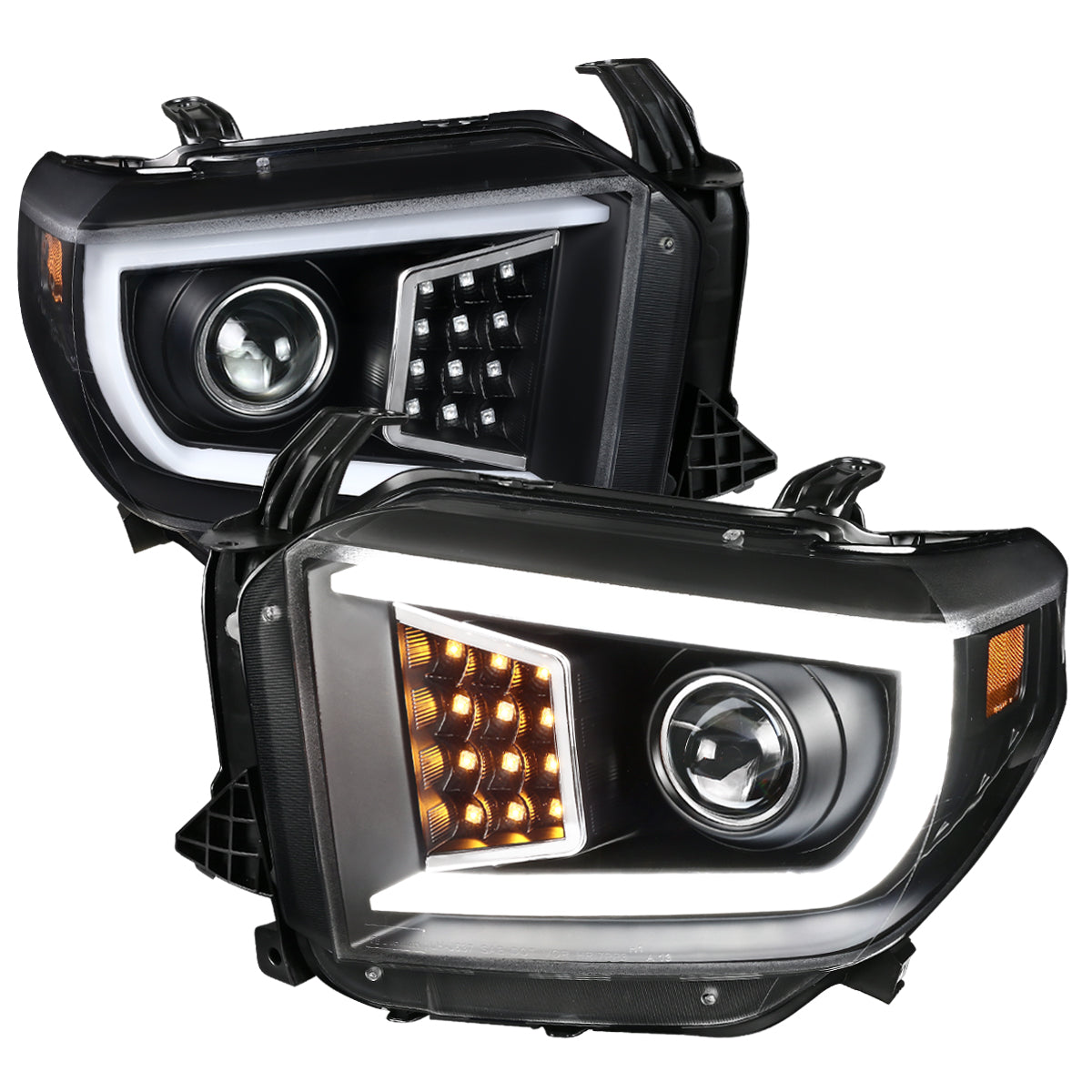 2014-2021 Toyota Tundra LED C-Bar Projector Headlights w/ Sequential Turn Signal Lights (Matte Black Housing/Clear Lens)