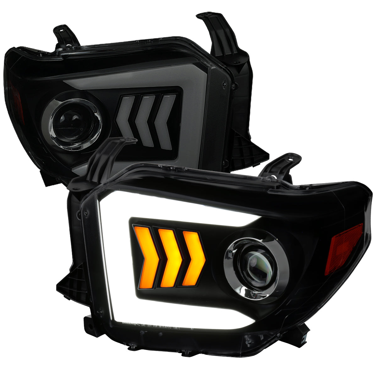 2014-2021 Toyota Tundra LED C-Bar Projector Headlights w/ Sequential Arrow Turn Signals (Matte Black Housing/Smoke Lens)
