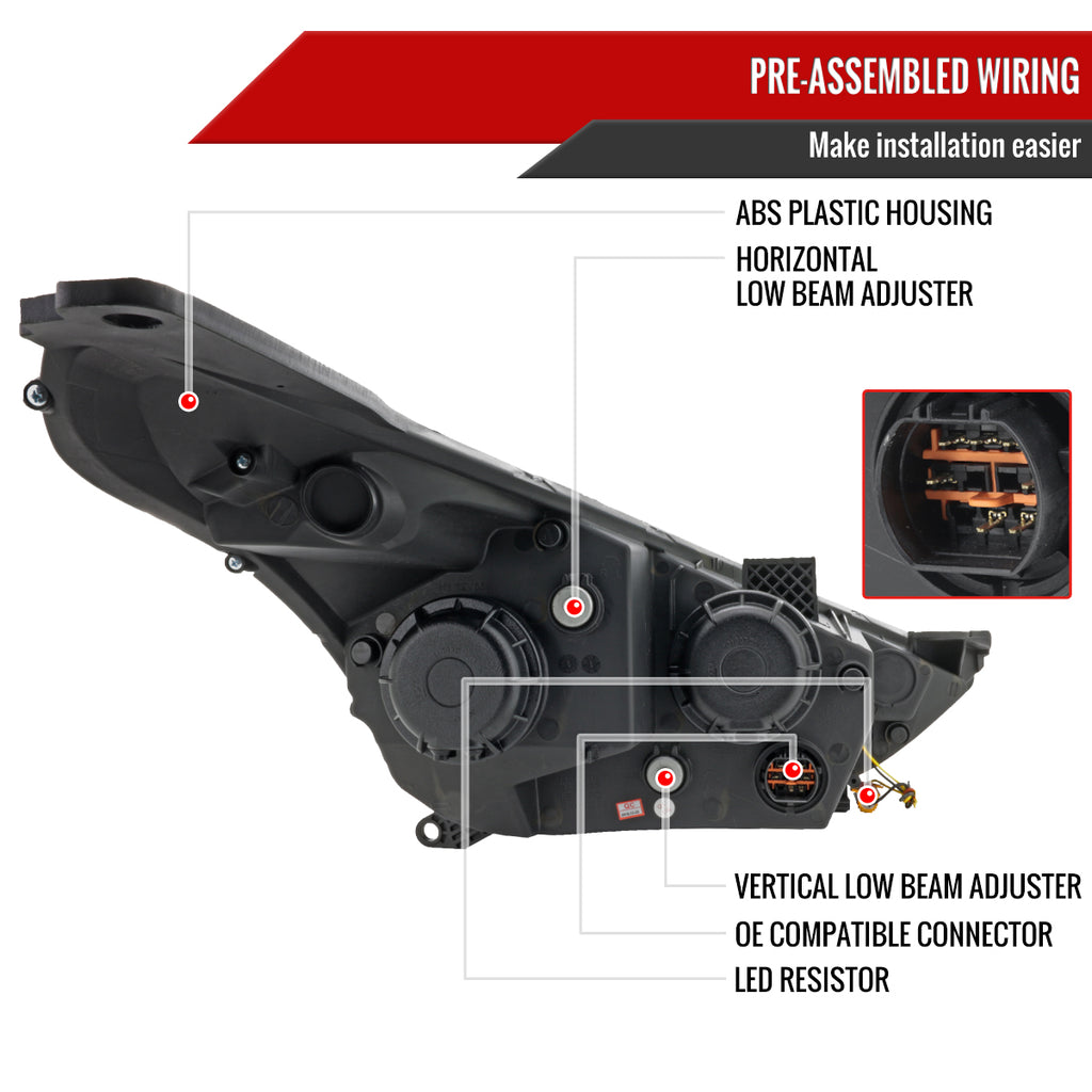 2012-2017 Hyundai Veloster LED Light Bar Projector Headlight w/ Sequential Turn Signal Lights (Chrome Housing/Clear Lens)
