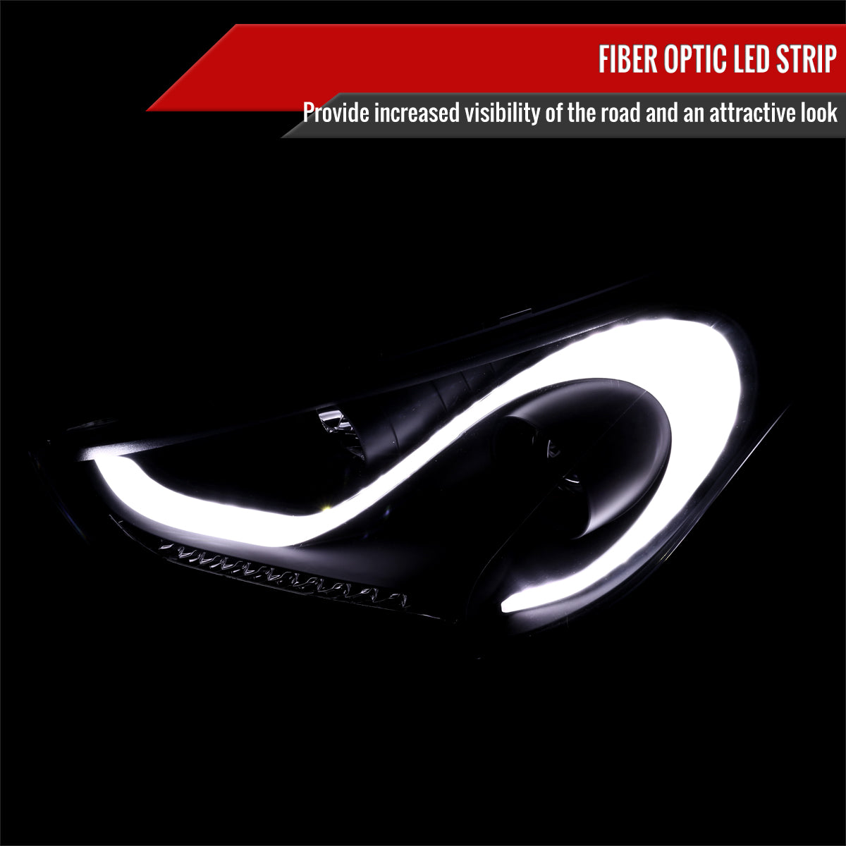 2012-2017 Hyundai Veloster LED Bar Projector Headlight w/ Sequential Turn Signal Lights (Matte Black Housing/Clear Lens)