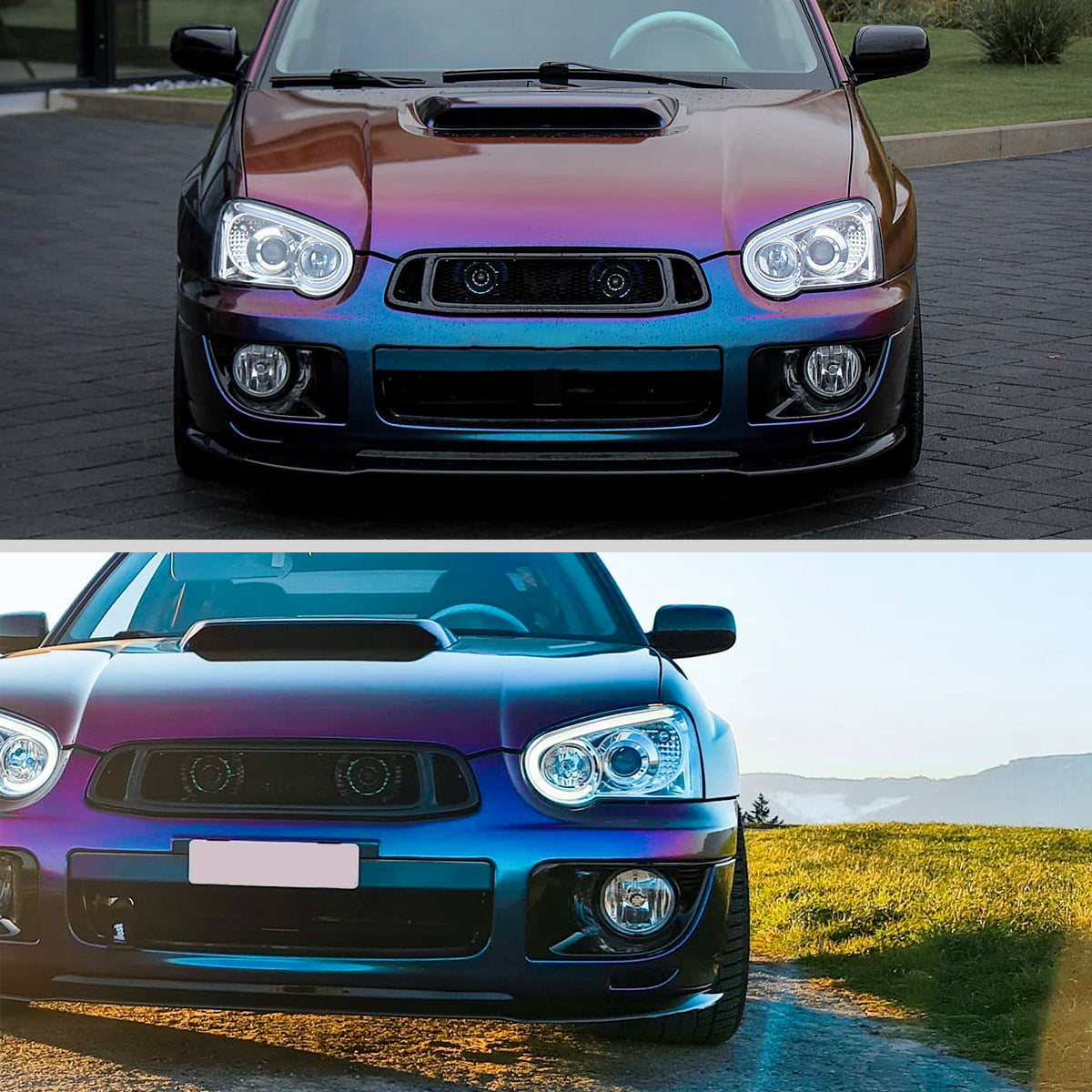 2004-2005 Subaru Impreza WRX STI Outback Projector Headlights w/ LED Light Bar (Chrome Housing/Clear Lens)