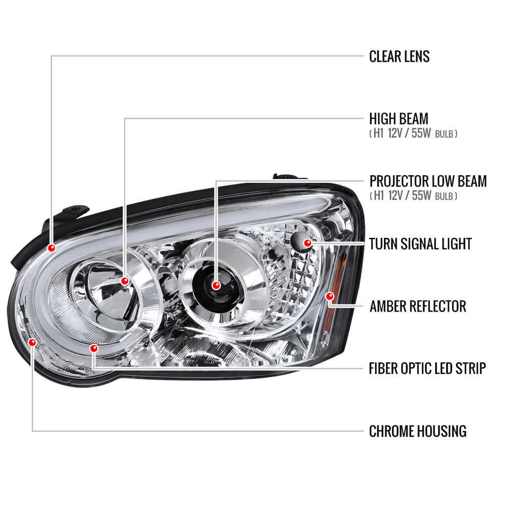 2004-2005 Subaru Impreza WRX STI Outback Projector Headlights w/ LED Light Bar (Chrome Housing/Clear Lens)