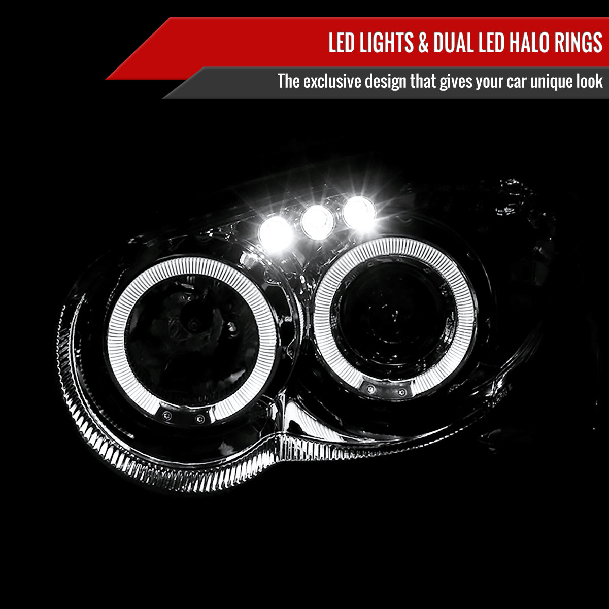 2004-2005 Subaru Impreza WRX STI Outback Dual Halo Projector Headlights (Chrome Housing/Clear Lens)