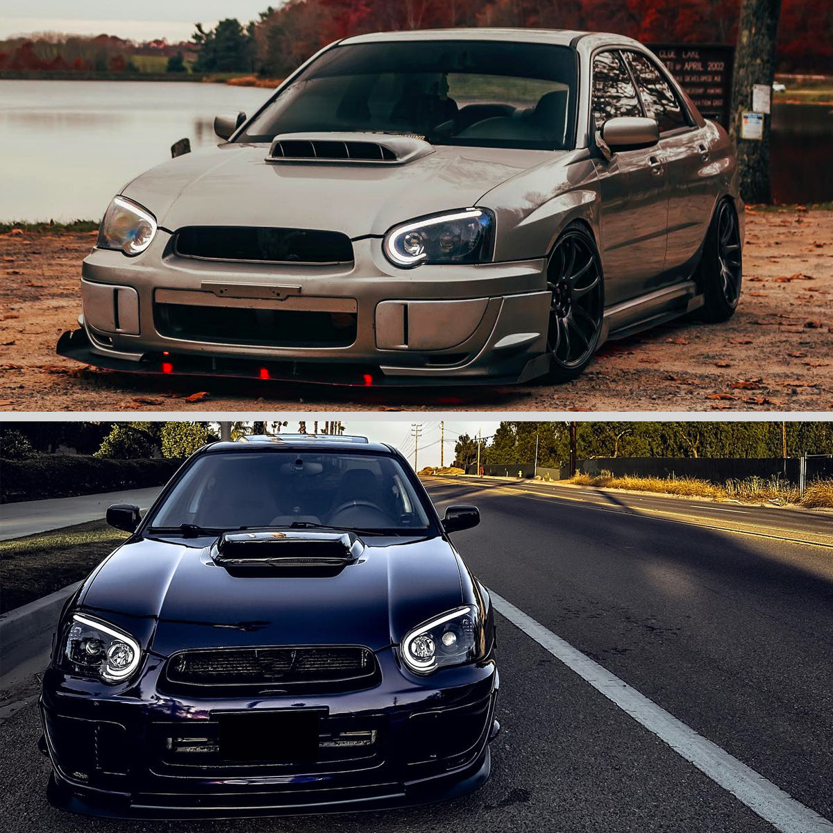 2004-2005 Subaru Impreza WRX STI Outback Projector Headlights w/ LED Light Bar (Glossy Black Housing/Clear Lens)
