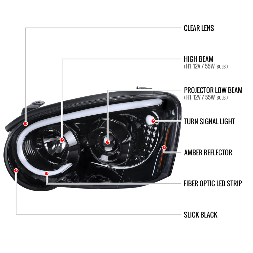 2004-2005 Subaru Impreza WRX STI Outback Projector Headlights w/ LED Light Bar (Glossy Black Housing/Clear Lens)