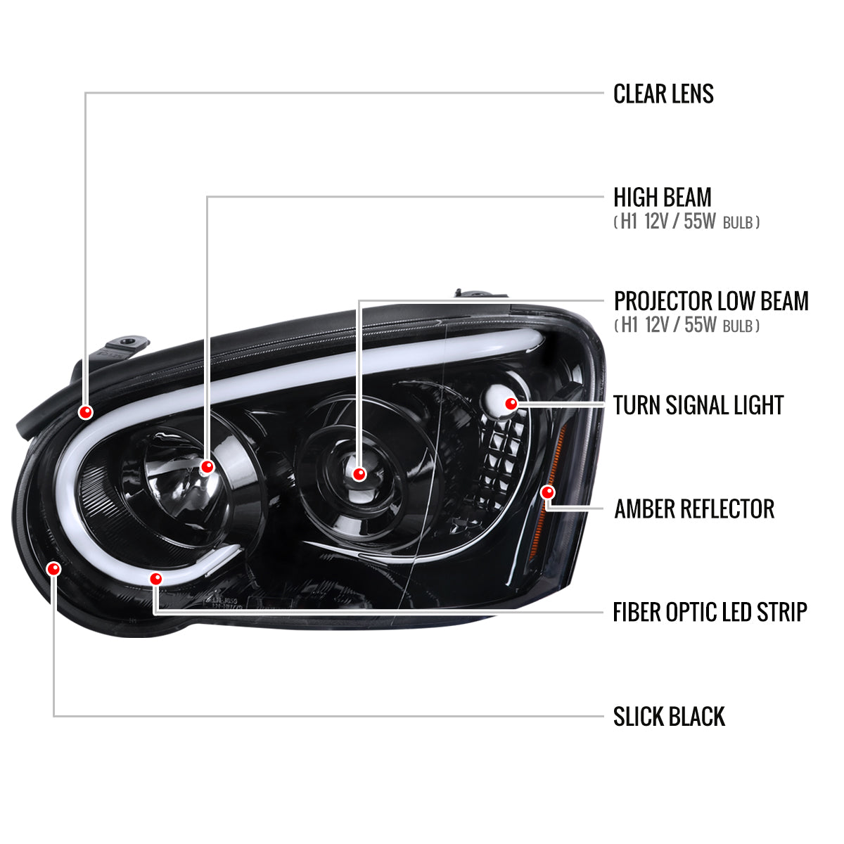 2004-2005 Subaru Impreza WRX STI Outback Projector Headlights w/ LED Light Bar (Glossy Black Housing/Clear Lens)