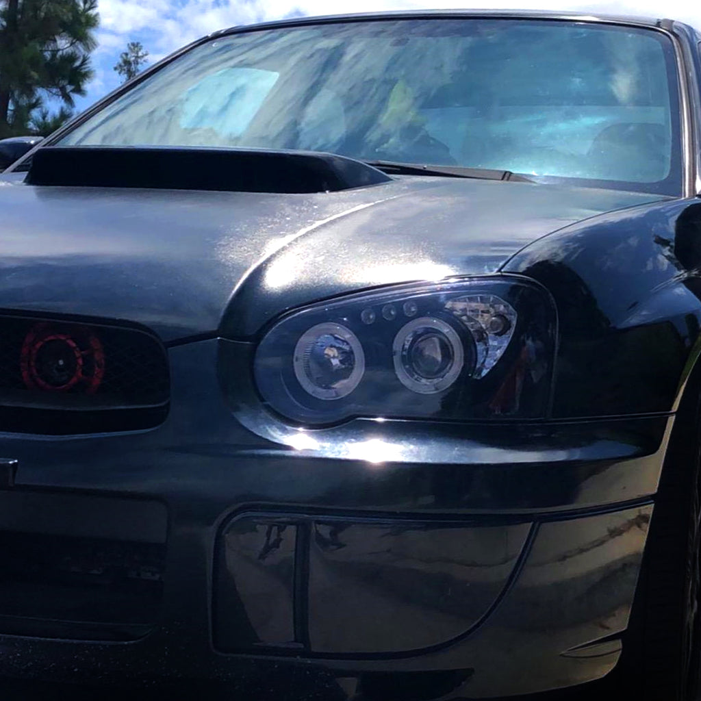 2004-2005 Subaru Impreza WRX STI Outback Dual Halo Projector Headlights (Glossy Black Housing/Smoke Lens)