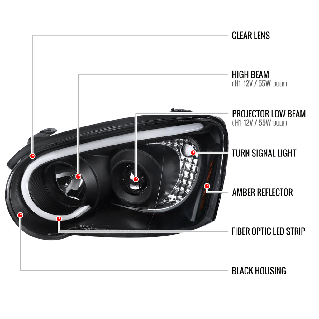 2004-2005 Subaru Impreza WRX/STI Outback Projector Headlights w/ LED Bar (Matte Black Housing/Clear Lens)