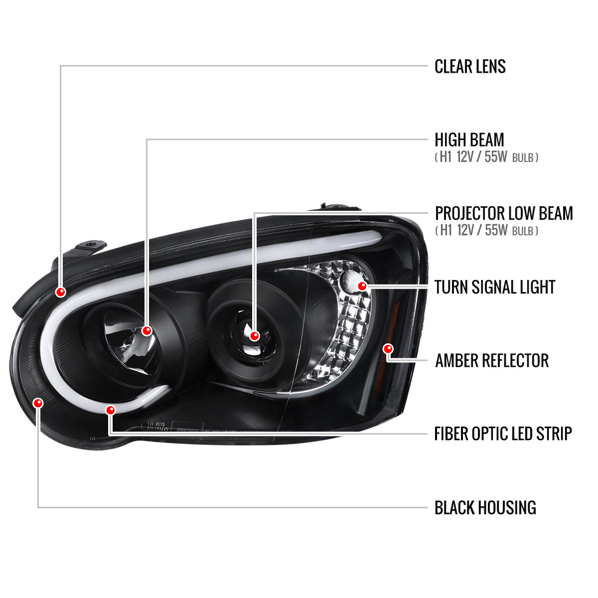 2004-2005 Subaru Impreza WRX/STI Outback Projector Headlights w/ LED Bar (Matte Black Housing/Clear Lens)