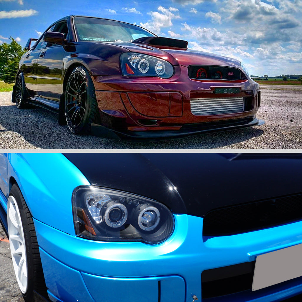 2004-2005 Subaru Impreza WRX STI Outback Dual Halo Projector Headlights (Matte Black Housing/Clear Lens)