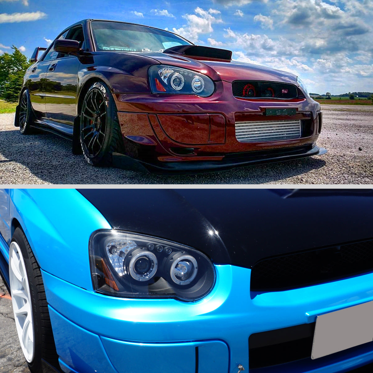 2004-2005 Subaru Impreza WRX STI Outback Dual Halo Projector Headlights (Matte Black Housing/Clear Lens)