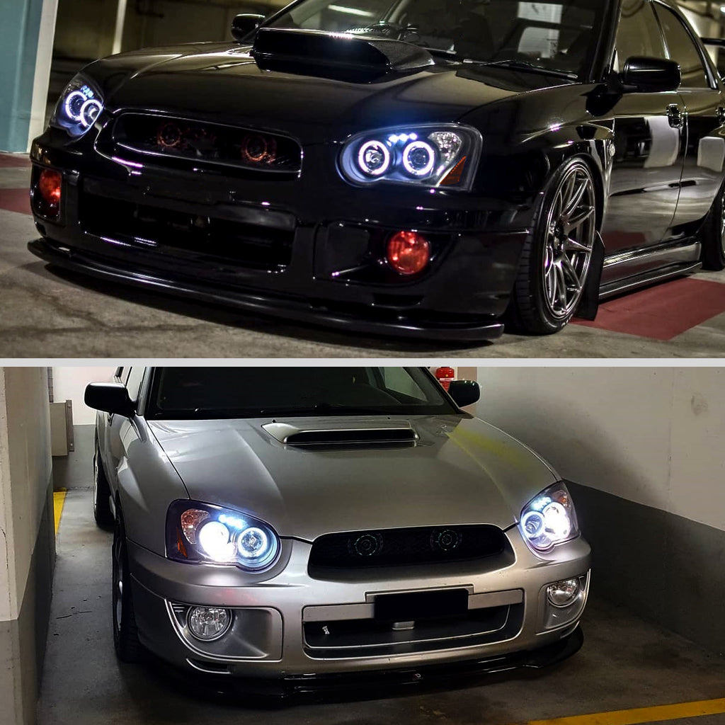 2004-2005 Subaru Impreza WRX STI Outback Dual Halo Projector Headlights (Matte Black Housing/Clear Lens)