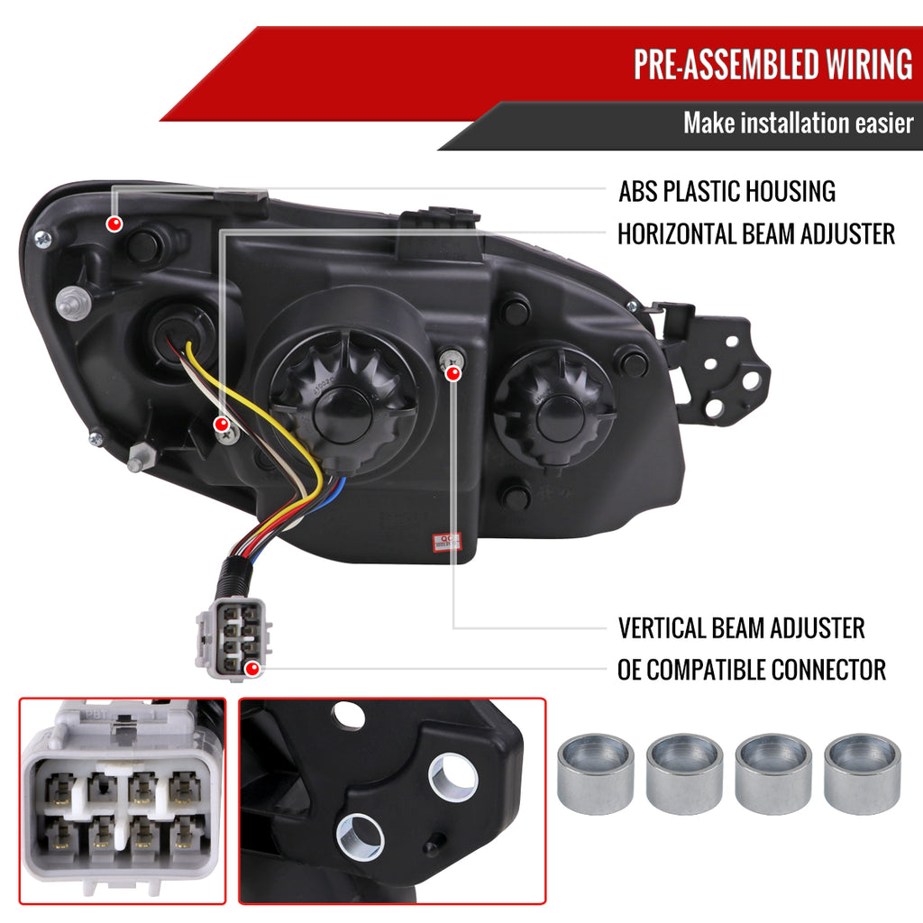 2006-2007 Subaru Impreza WRX STI LED Bar Sequential Turn Signal Projector Headlights (Glossy Black Housing/Clear Lens)