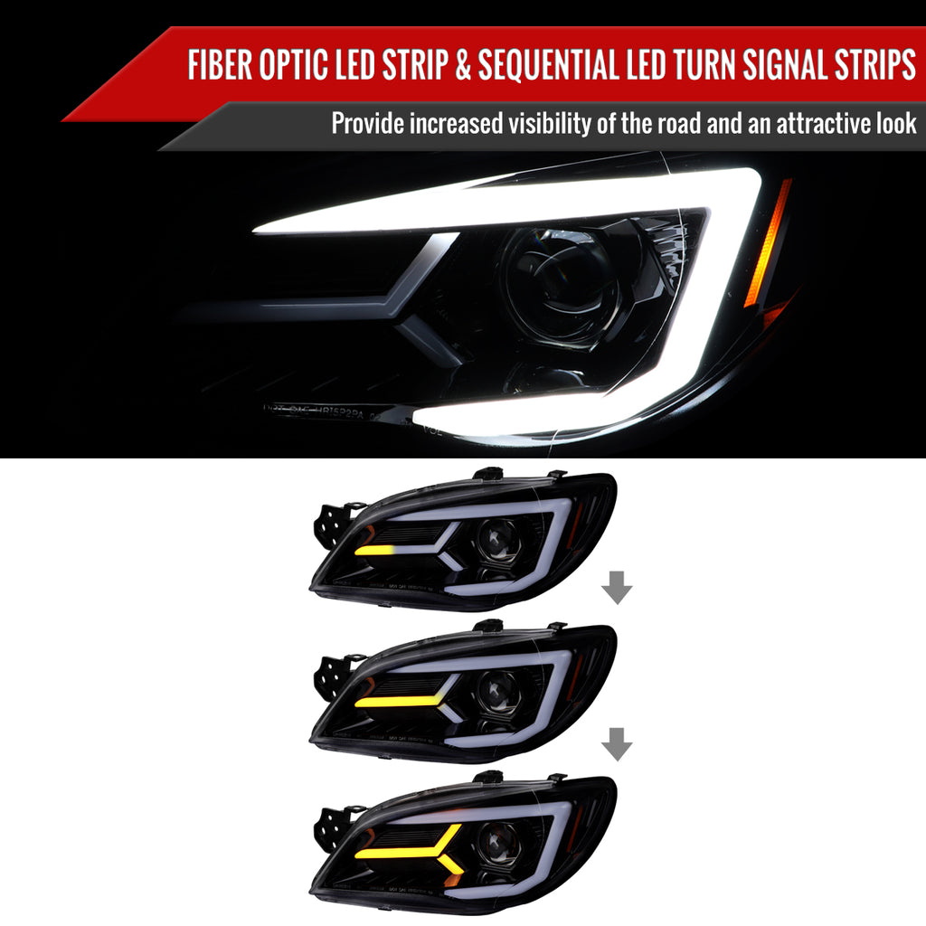 2006-2007 Subaru Impreza WRX STI LED Bar Sequential Turn Signal Projector Headlights (Glossy Black Housing/Smoke Lens)