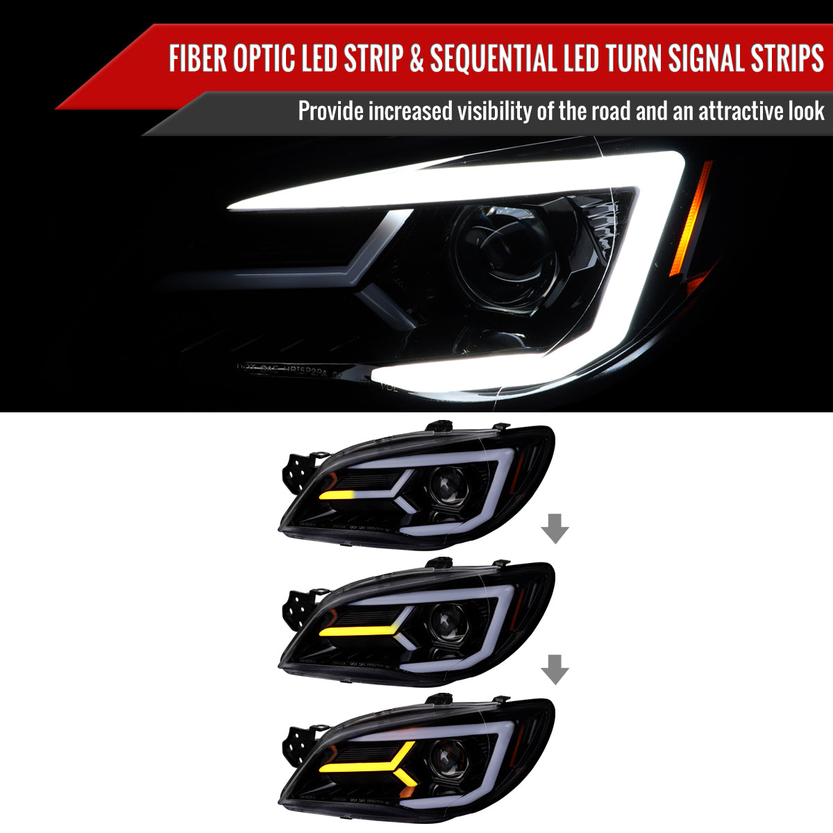 2006-2007 Subaru Impreza WRX STI LED Bar Sequential Turn Signal Projector Headlights (Glossy Black Housing/Smoke Lens)