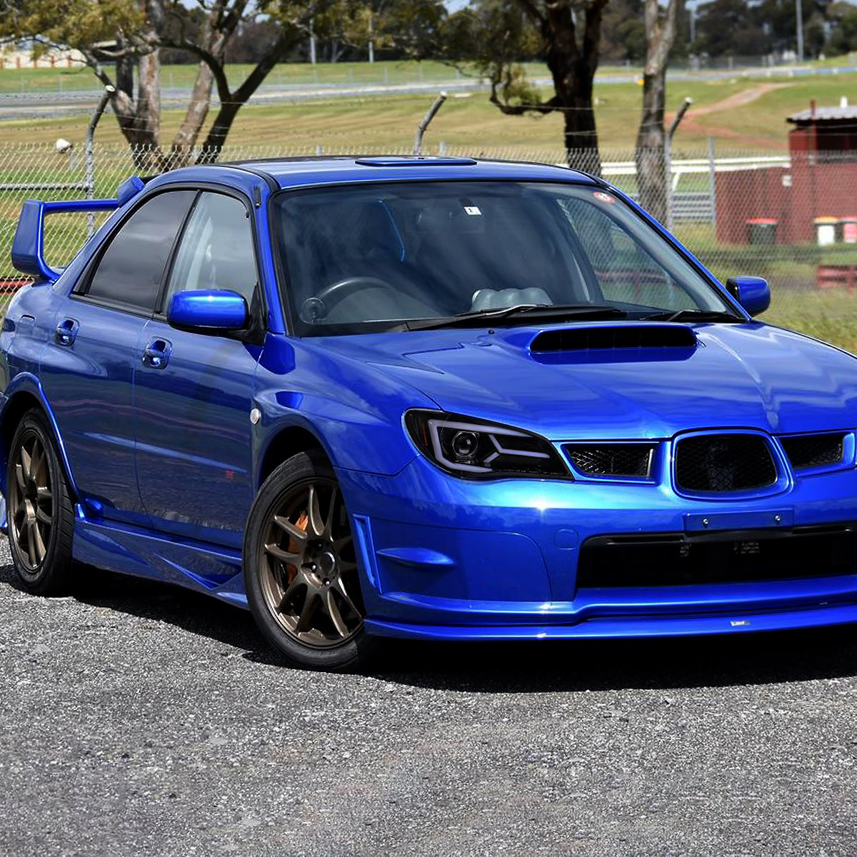 2006-2007 Subaru Impreza WRX STI LED Bar Sequential Turn Signal Projector Headlights (Glossy Black Housing/Smoke Lens)