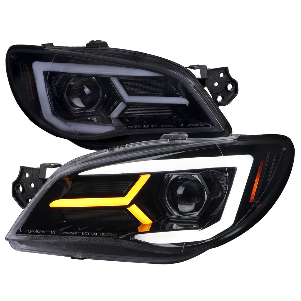 2006-2007 Subaru Impreza WRX STI LED Bar Sequential Turn Signal Projector Headlights (Glossy Black Housing/Smoke Lens)