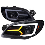 2006-2007 Subaru Impreza WRX STI LED Bar Sequential Turn Signal Projector Headlights (Glossy Black Housing/Smoke Lens)