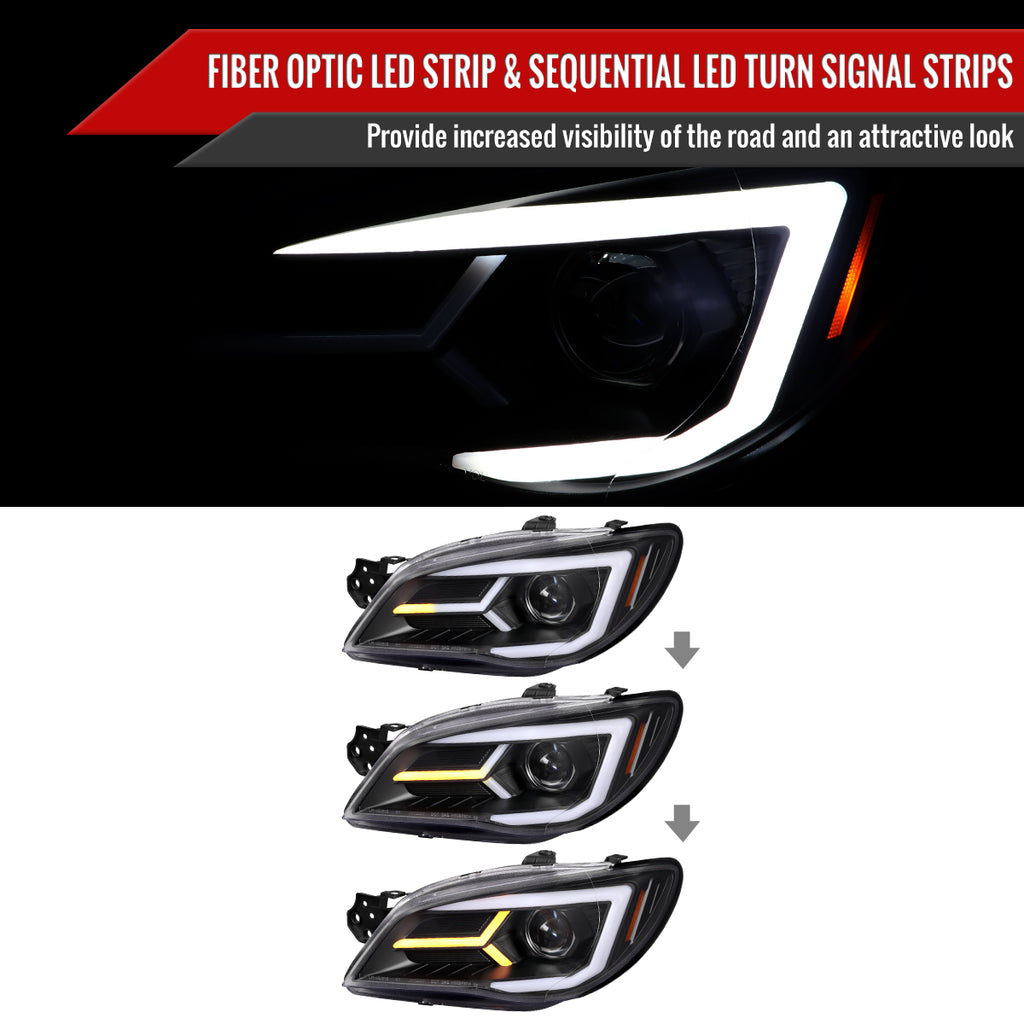 2006-2007 Subaru Impreza WRX STI LED Bar Sequential Turn Signal Projector Headlights (Matte Black Housing/Clear Lens)