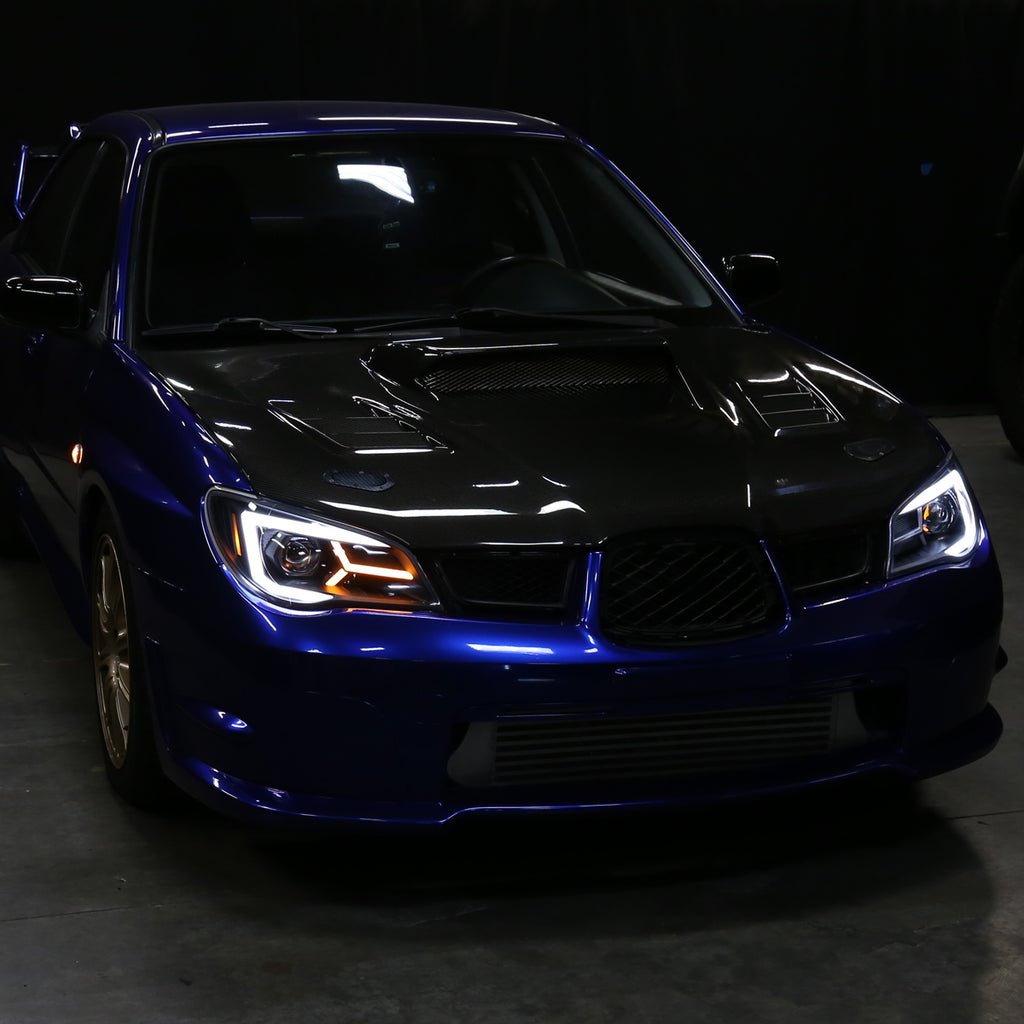 2006-2007 Subaru Impreza WRX STI LED Bar Sequential Turn Signal Projector Headlights (Matte Black Housing/Clear Lens)