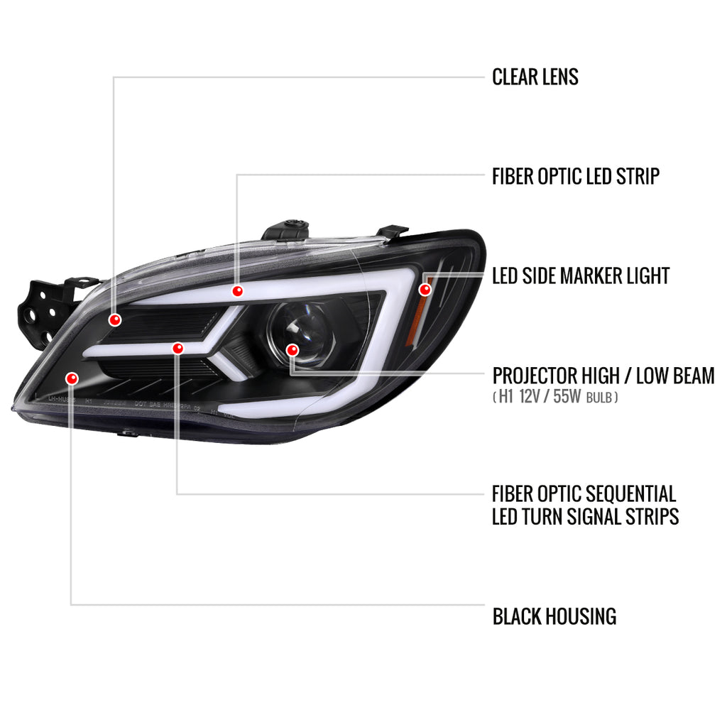 2006-2007 Subaru Impreza WRX STI LED Bar Sequential Turn Signal Projector Headlights (Matte Black Housing/Clear Lens)