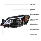 2008-2014 Subaru Impreza WRX/ 2008-2011 Outback Sport LED Bar Projector Headlights (Matte Black Housing/Clear Lens)