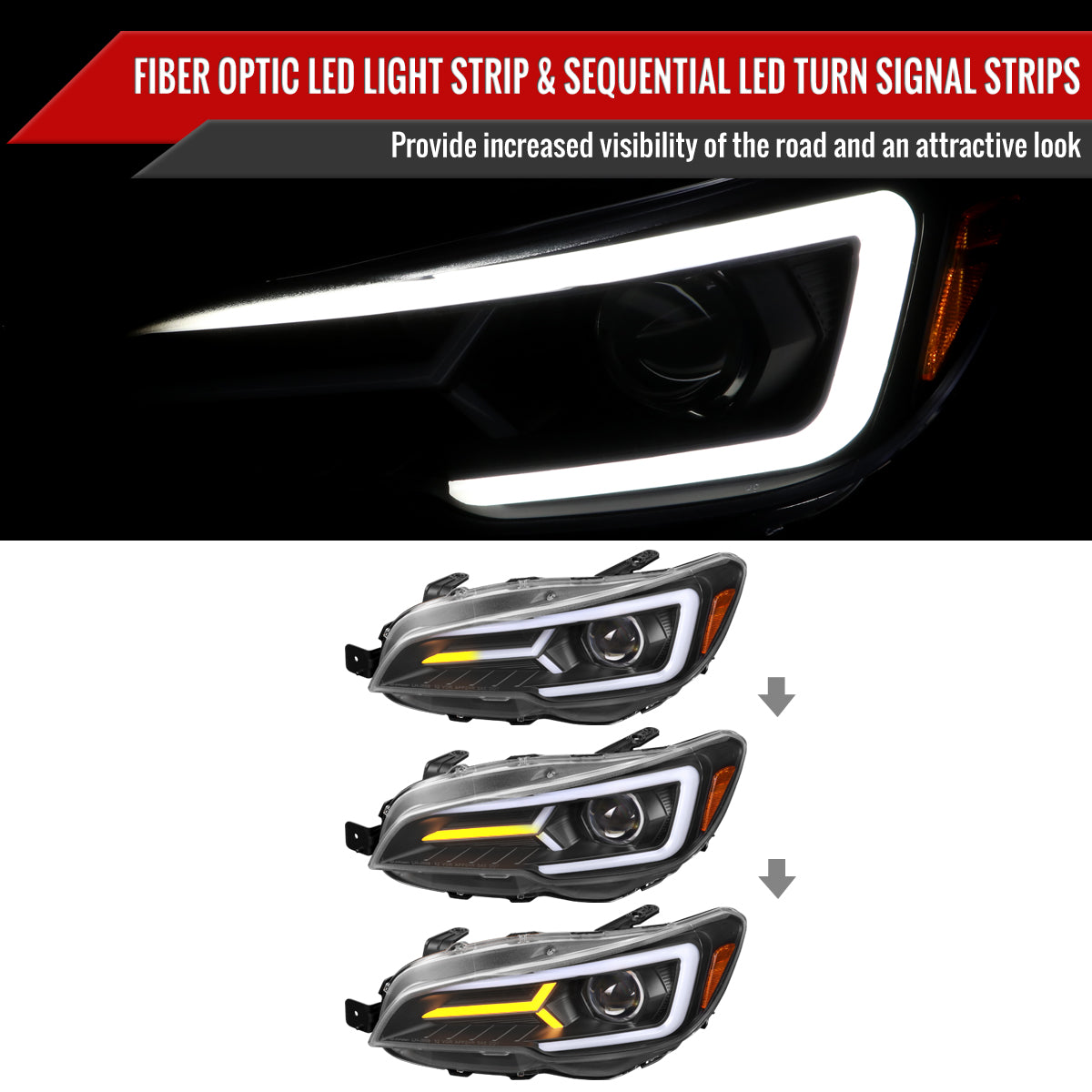 2015-2021 Subaru Impreza WRX STI LED Bar Sequential Turn Signal (Matte Black Housing/Clear Lens)