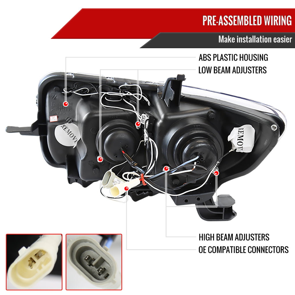 2008-2010 Scion xB Single Halo Projector Headlights (Chrome Housing/Clear Lens)