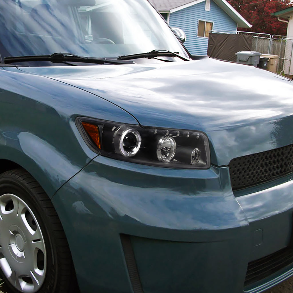 2008-2010 Scion xB Single Halo Projector Headlights (Matte Black Housing/Clear Lens)