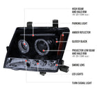 2005-2012 Nissan Xterra Dual Halo Projector Headlights (Glossy Black Housing/Smoke Lens)