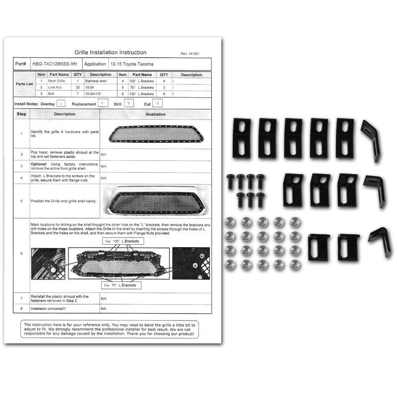 2012-2015 Toyota Tacoma Rivet Style Black Stainless Steel Mesh Grille Insert