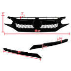 2016-2018 Honda Civic FK8 TR Style Glossy Black ABS Mesh Grille w/ Eyebrows