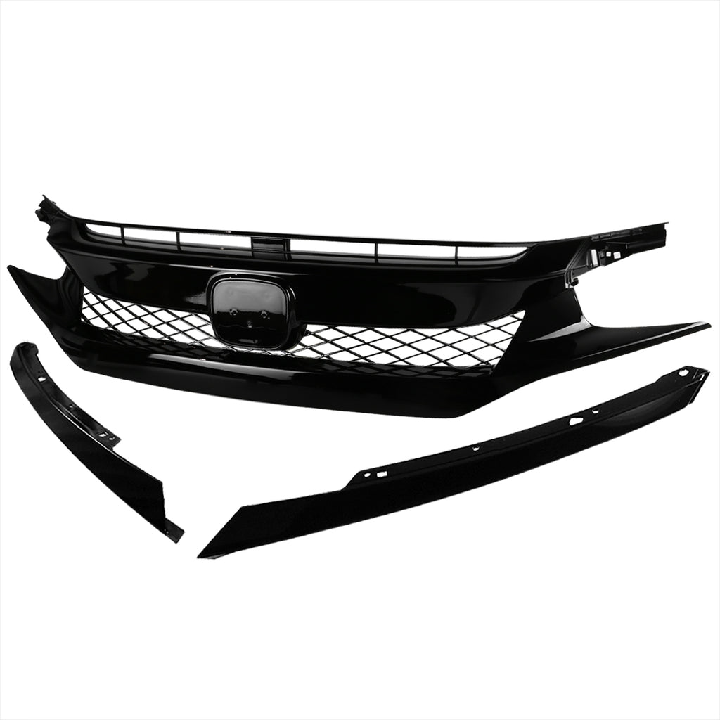 2016-2018 Honda Civic FK8 TR Style Glossy Black ABS Mesh Grille w/ Eyebrows