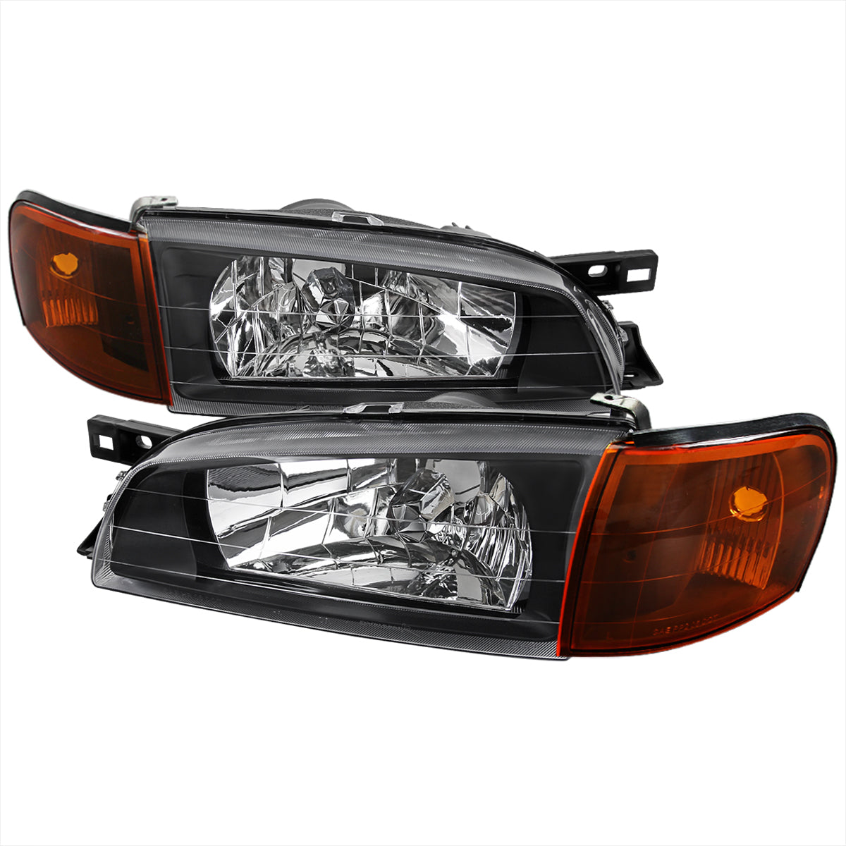 1995-2001 Subaru Impreza Factory Style Crystal Headlights w/ Amber Lens Corner Signal Lights (Matte Black Housing / Clear Lens)