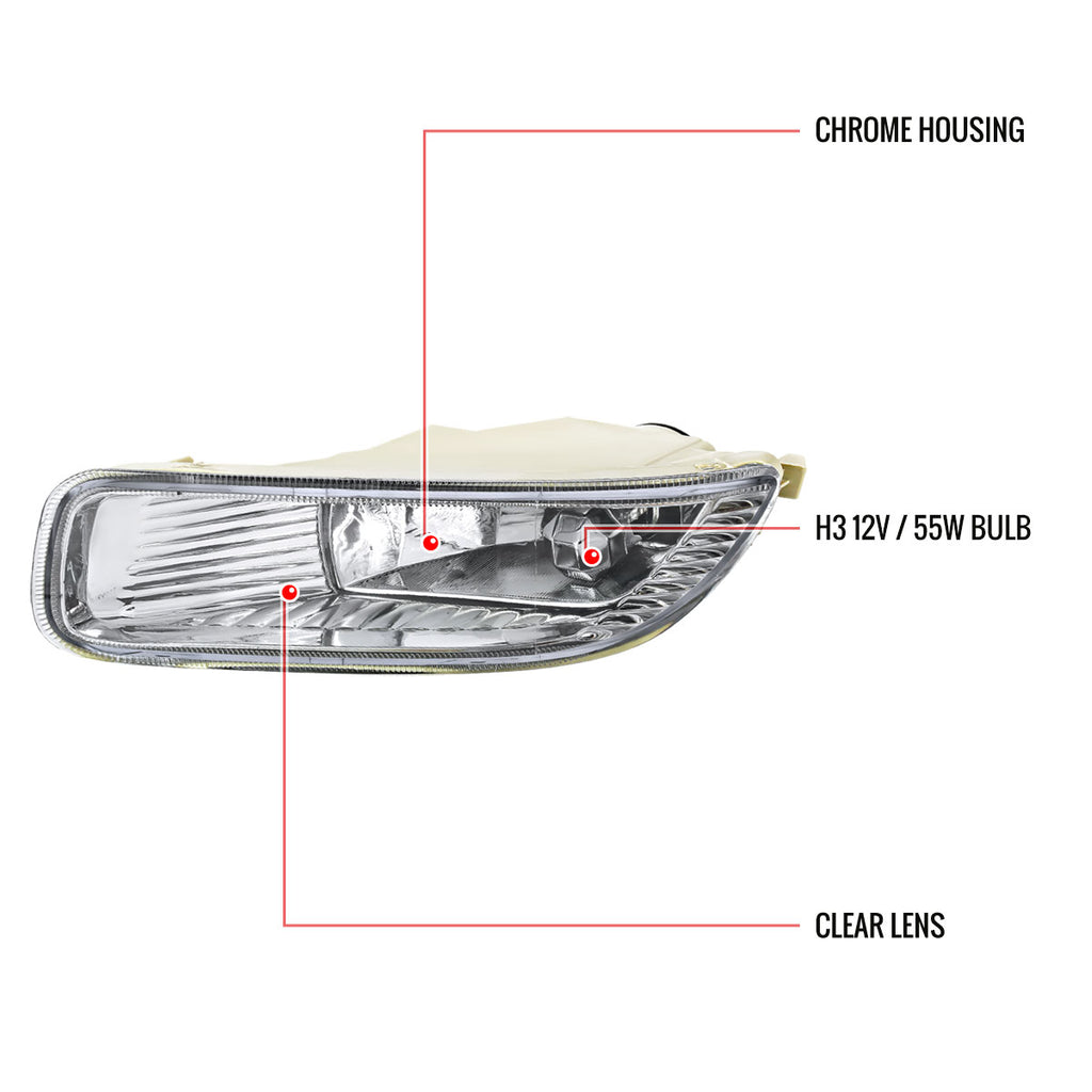 2003-2004 Toyota Corolla H3 Fog Lights Kit w/ Switch & Wiring Harness (Chrome Housing/Clear Lens)