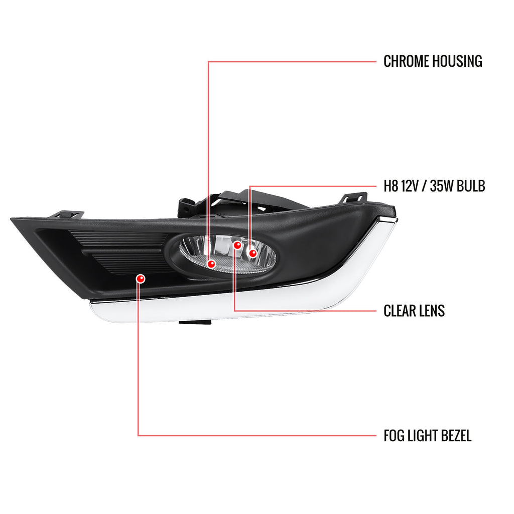 2017-2018 Honda CR-V H8 Fog Lights w/ Switch & Wiring Harness (Chrome Housing/Clear Lens)