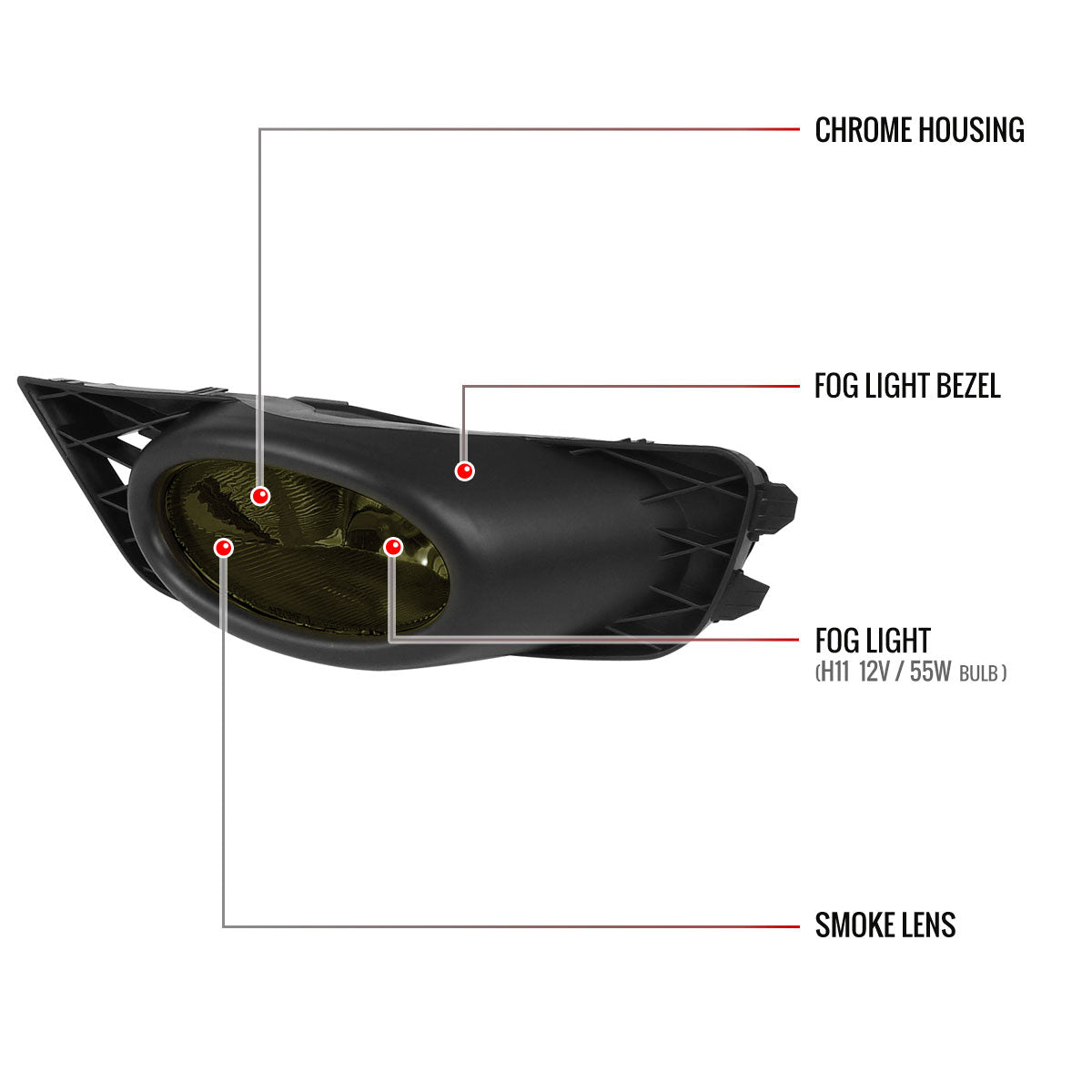 2009-2011 Honda Civic Sedan H11 Fog Lights (Chrome Housing/Smoke Lens)