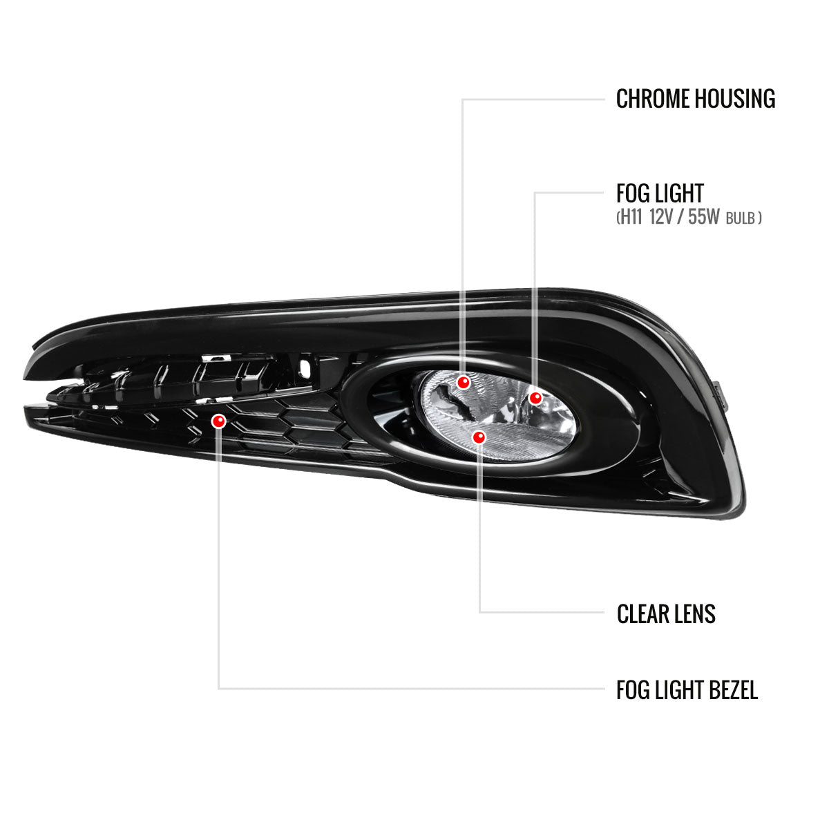 2013-2015 Honda Civic Sedan H11 Fog Lights (Chrome Housing/Clear Lens)