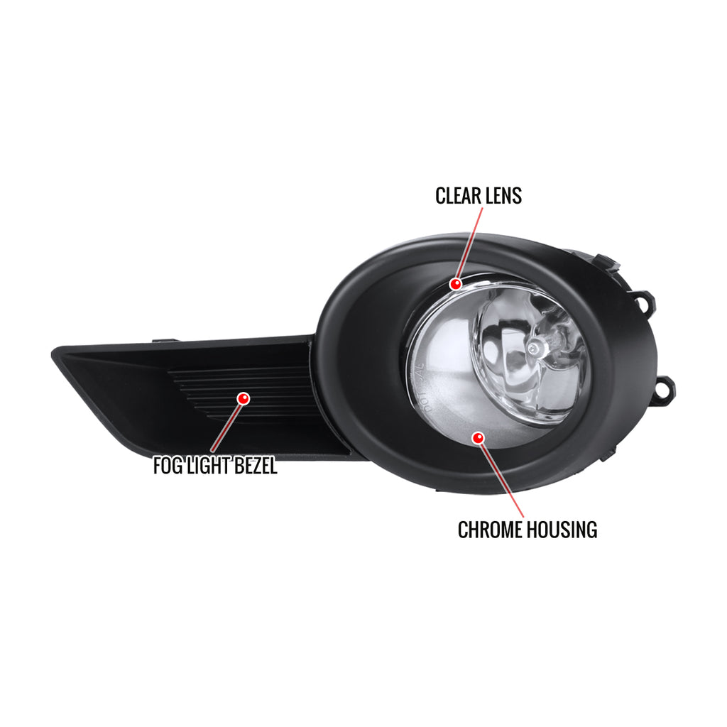 2008-2011 Toyota Highlander 12V/55W H11 Fog Lights Kit (Chrome Housing/Clear Lens)