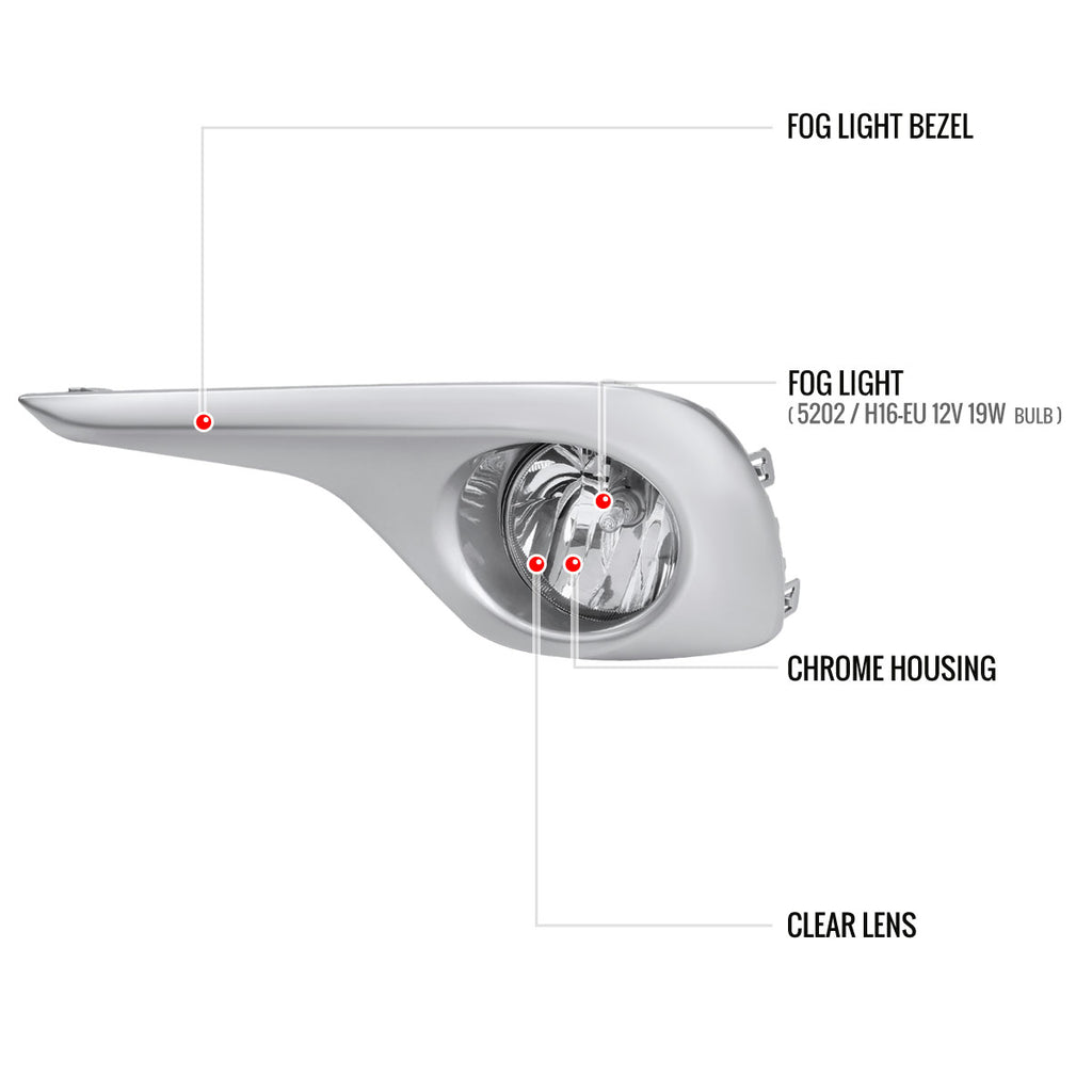 2011-2013 Toyota Highlander 7117 Fog Lights Kit w/ Switch & Wiring Harness (Chrome Housing/Clear Lens)